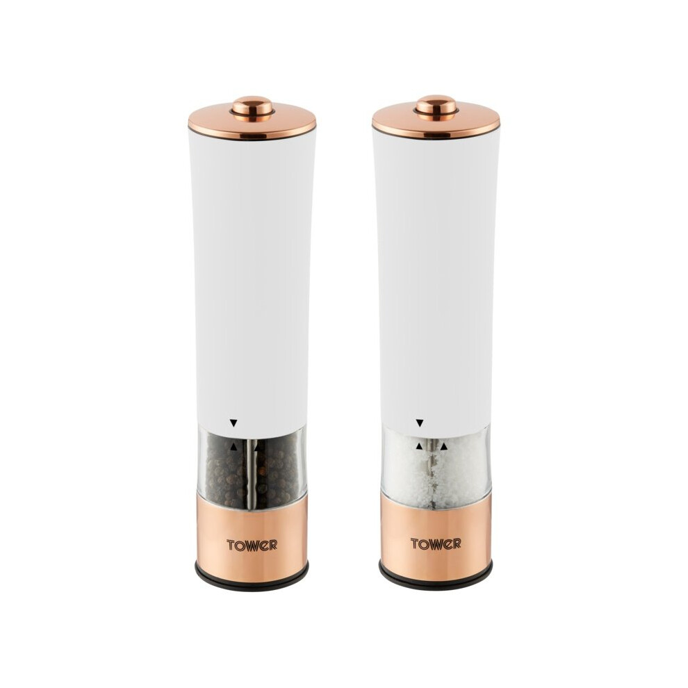 (White) Tower T847003RB Electric Salt & Pepper Mill Set - Rose Gold