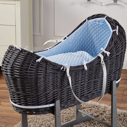 Blue Dimple Grey Wicker Moses Basket Pod And Grey Rocking Stand on OnBuy