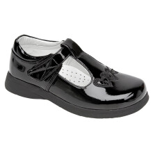 (11 UK Child) Boulevard Girls Touch T Bar Patent Black