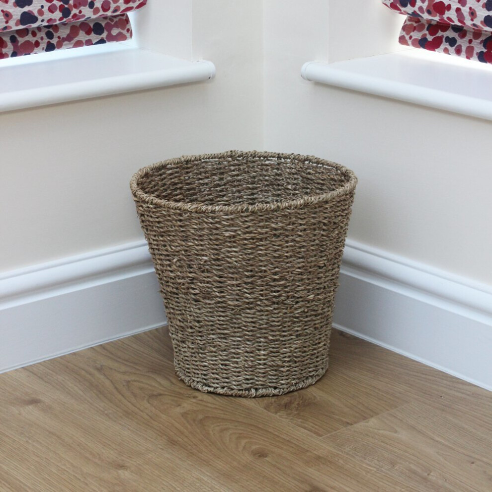 JVL Natural Round Seagrass Waste Paper Basket Bin