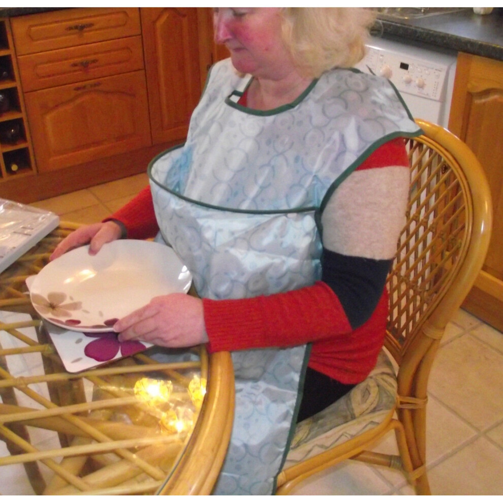 (One) CRUMB CATCHER APRON - Adult dining bib - Large pocket to catch food and liquid.