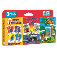 3pk Children's Card Games - Jungle Snap, Pairs on Wheels & Happy Families