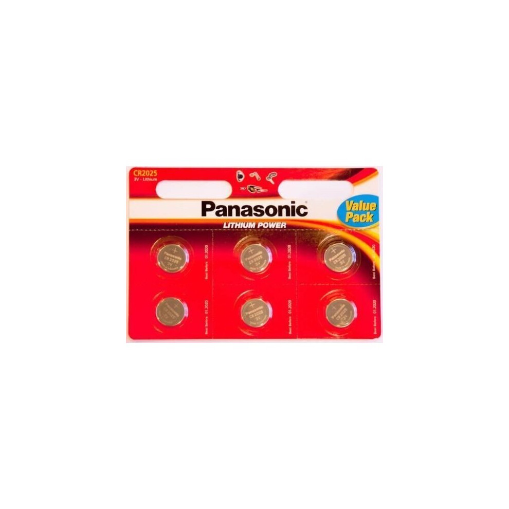 Pack Of 6 Panasonic Lithium CR2025 batteries 3V Coin Cell