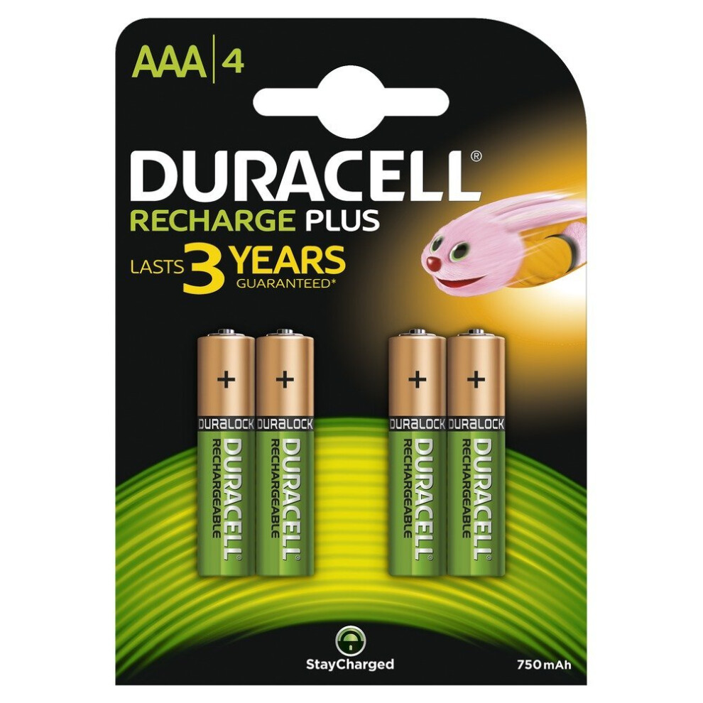 Duracell Recharge Plus Type AAA Batteries 750 Mah, Pack of 4