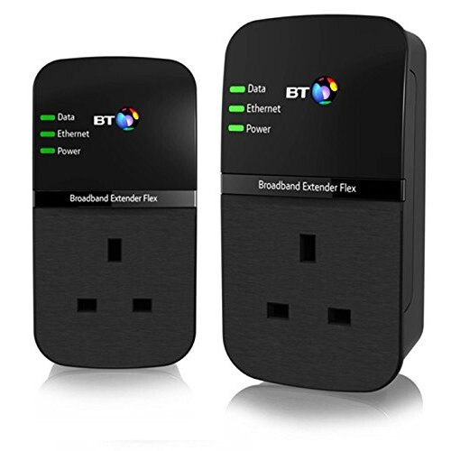 British Telecom BT Broadband Extender Flex 500 Kit, Pass Through Powerline Adapters - Twin Pack