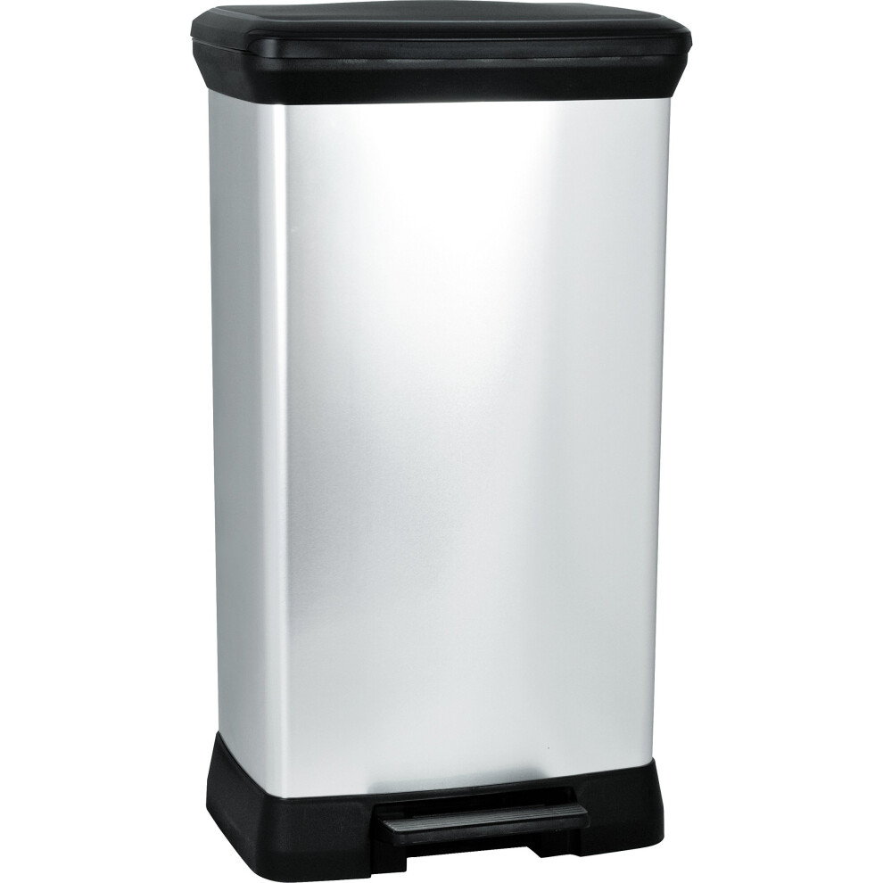 Curver Pedal Bin Deco Rectangular 50L Silver Duo Trash Can Waste Container