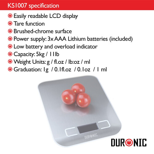 Duronic KS1007  Digital Display Compact Kitchen Scales + 2 Years FREE Warranty 1