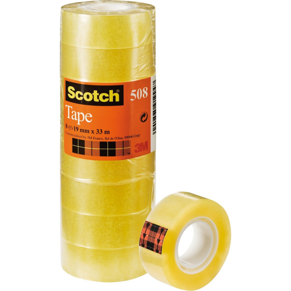 Scotch General Purpose Office Utility Tape - Transparent - 8 Rolls - 19mm x 33 m