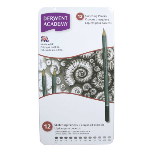 Derwent Boite métal 12 crayons sketching academy derwent 2
