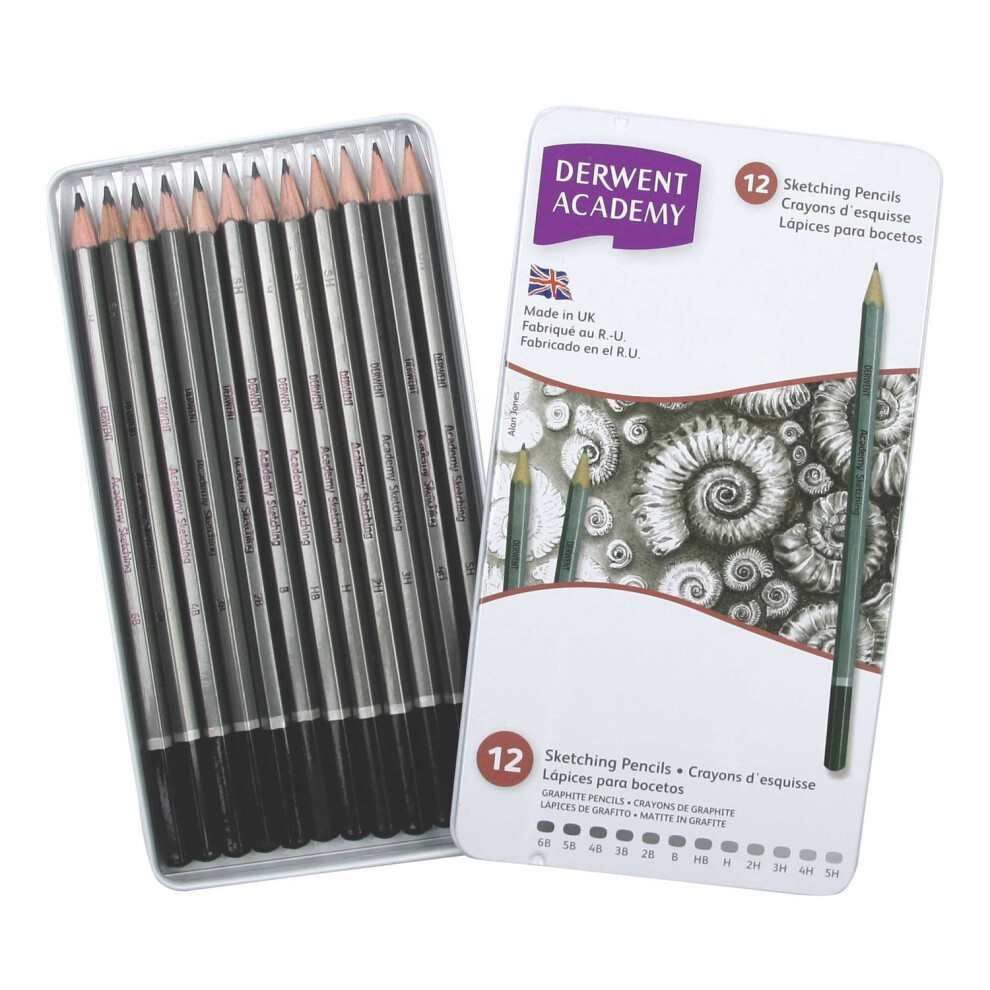 Derwent Academy Sketching Pencils Tin, 6B-5H - Set of 12