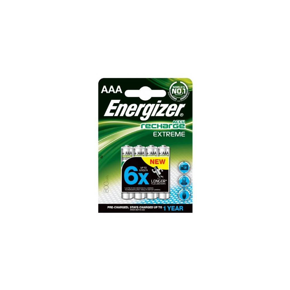 Energizer AAA 800mAh Rechargeable Batteries Carded 4