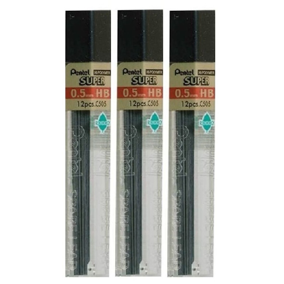 Pentel 0.5mm Size HB Shade Hardness Pencil Refill Replacement, 36pc