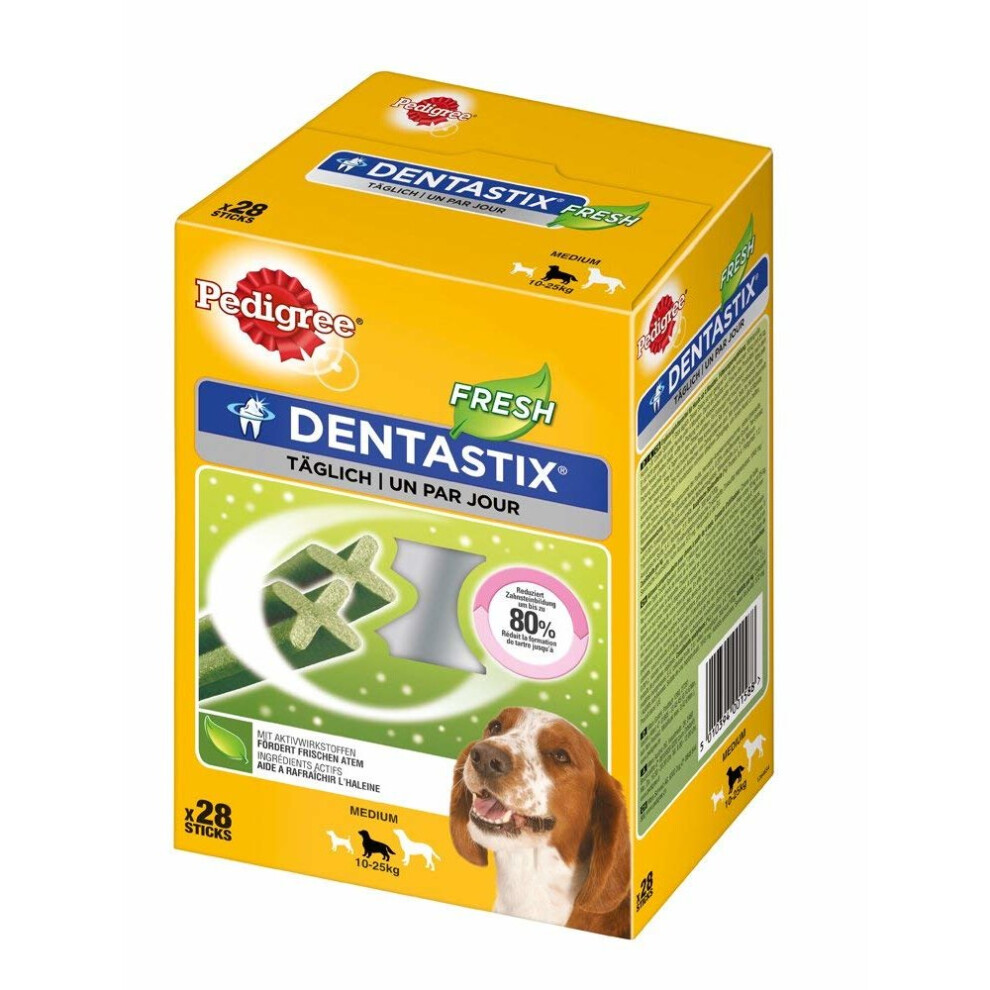 Pedigree Dentastix Fresh Dental Dog Chews - Medium 10-25Kg, 4 X 28 Sticks, Vet-Recommended, Fresh Breath, Tartar Reduction Up To 80% | 282823