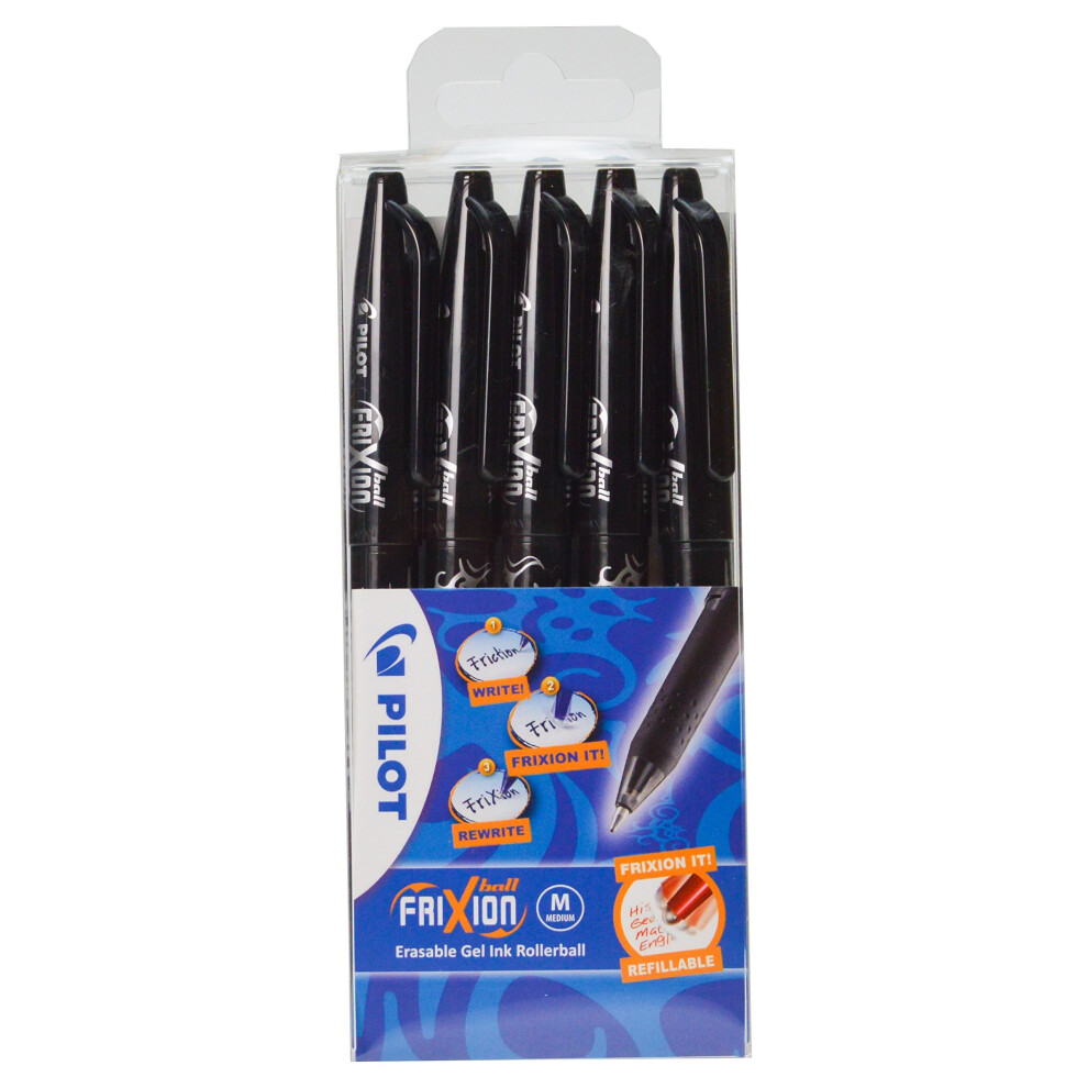 5pc Pilot Frixion Ball Erasable Rollerball Pens Set - Black