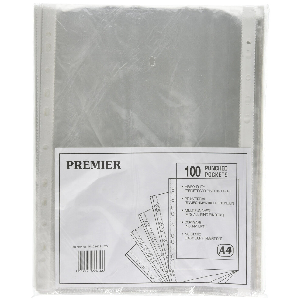 Whitebox A4 Punched Pocket - Clear, Pack of 100