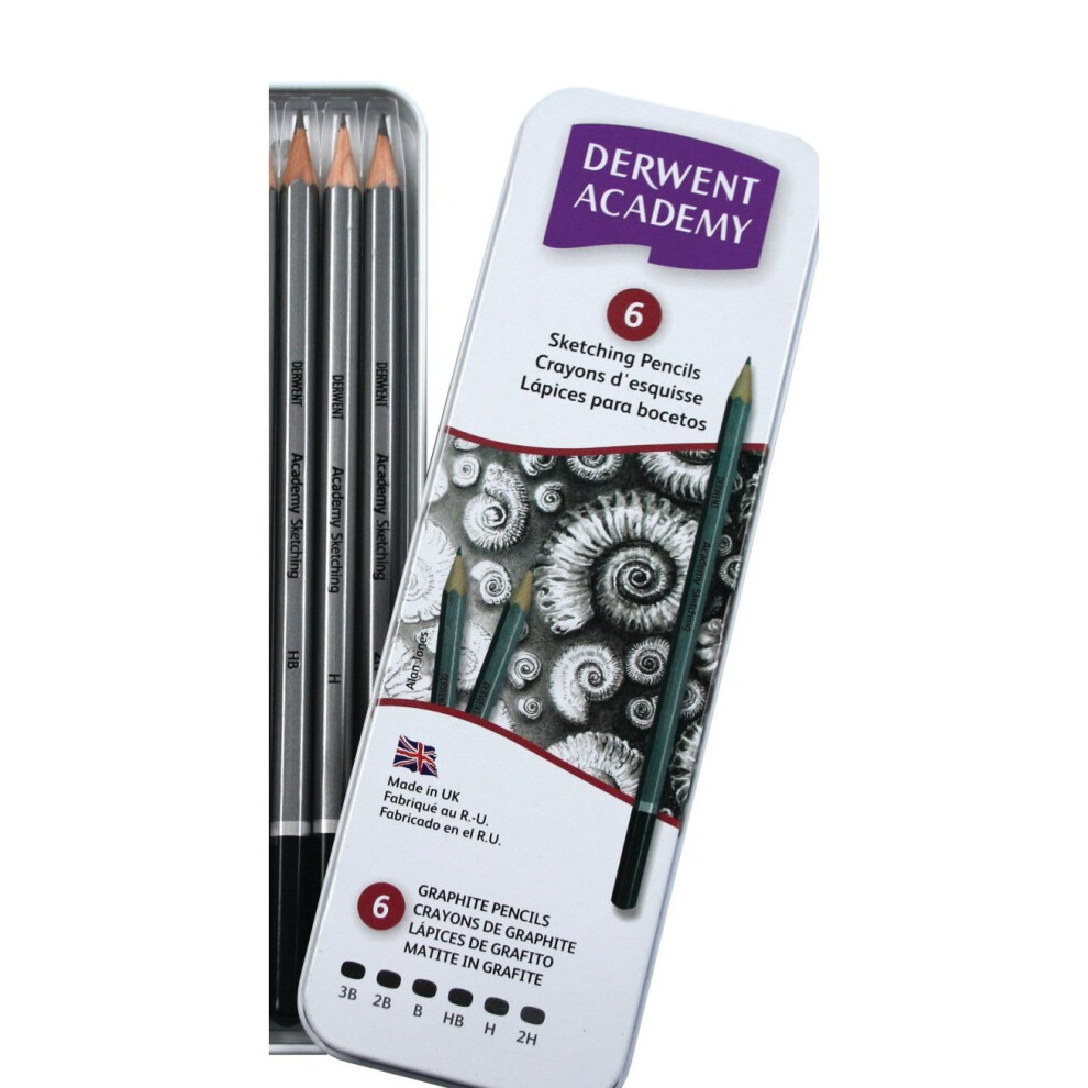Derwent Academy Sketching Pencils Tin, 3B-2H - Set of 6
