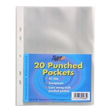 Tiger A5 strong transparent poly punched pockets x 20 sleeves/wallets