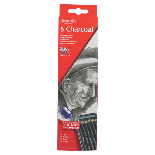 Derwent Derwent Charcoal Pencils Tin with Pencil Sharpener - Set of 6 2