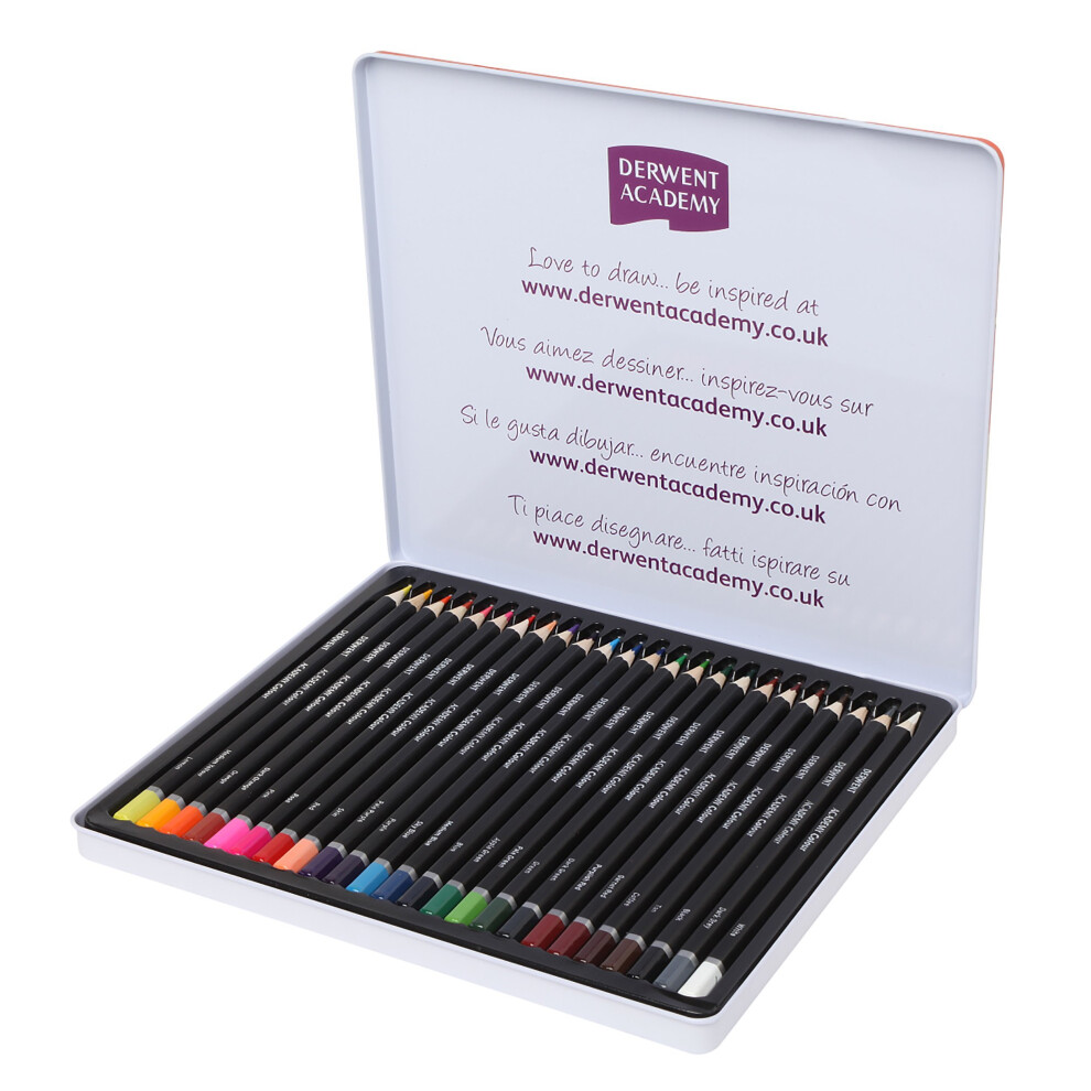 Derwent Academy Colouring Pencils, Set of 24, Tin Box, High Quality, 2301938