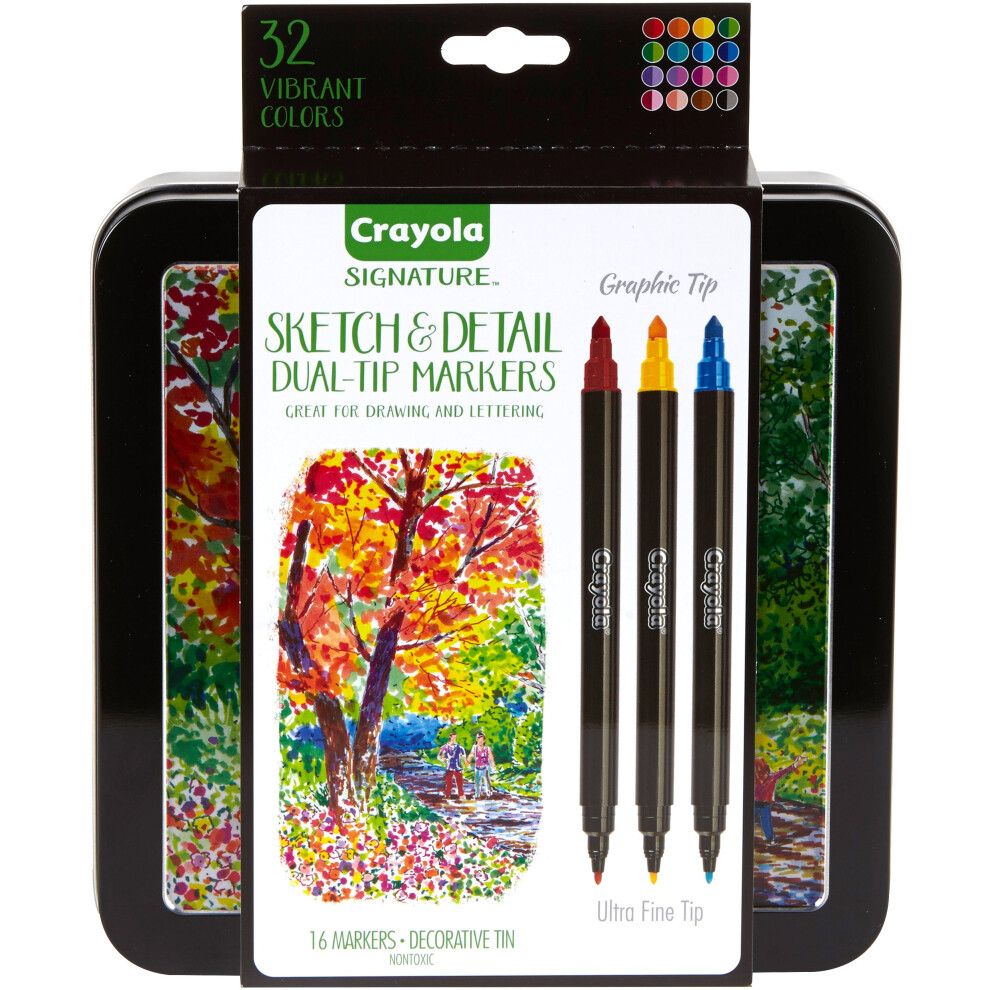 Crayola Signature Sketch & Detail Dual-Tip Markers W/Tin-Assorted Colors 16/Pkg
