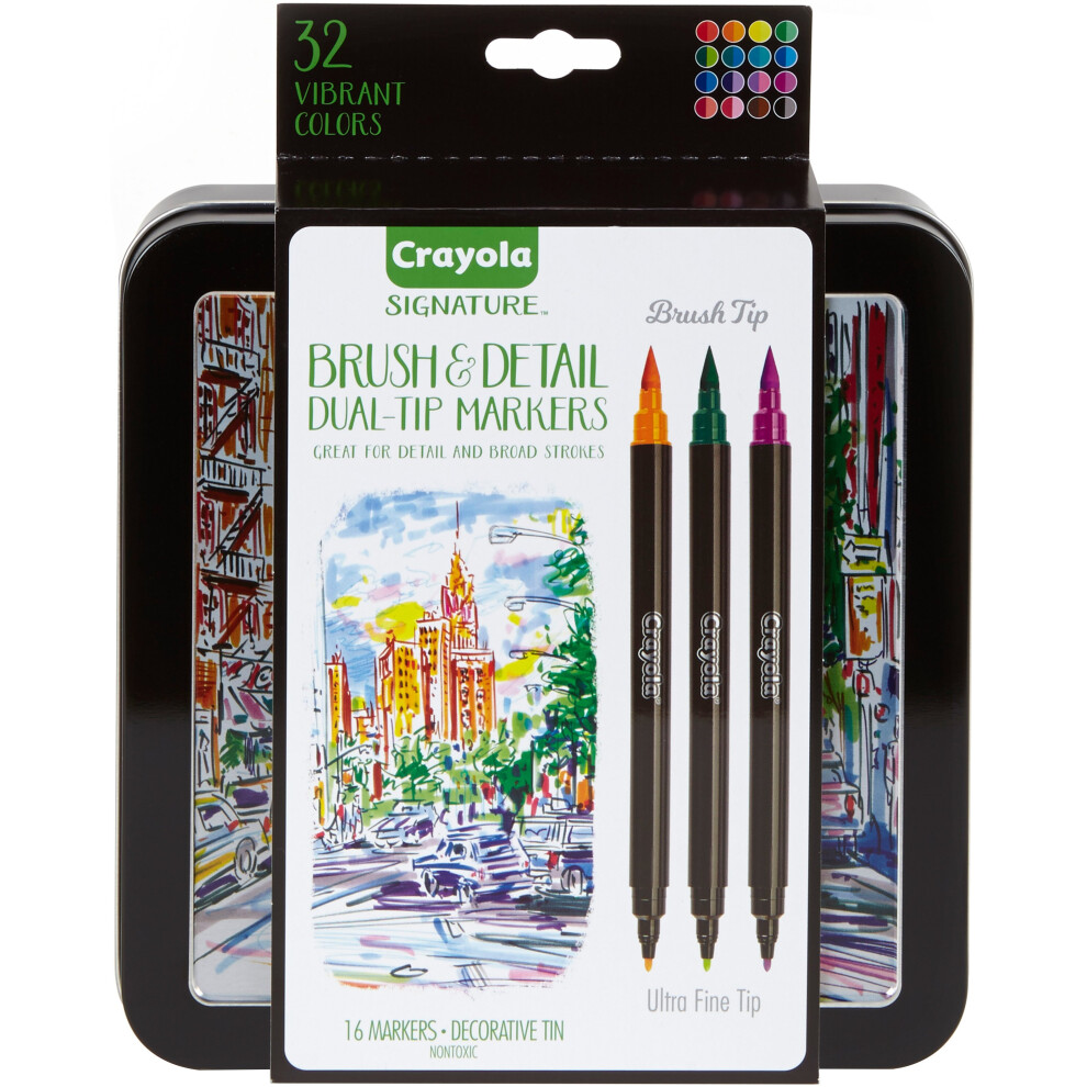 Photos - Felt Tip Pen Crayola Signature Brush & Detail Dual-Tip Markers W/Tin-Assorted Colors 16/Pkg 58-6501 