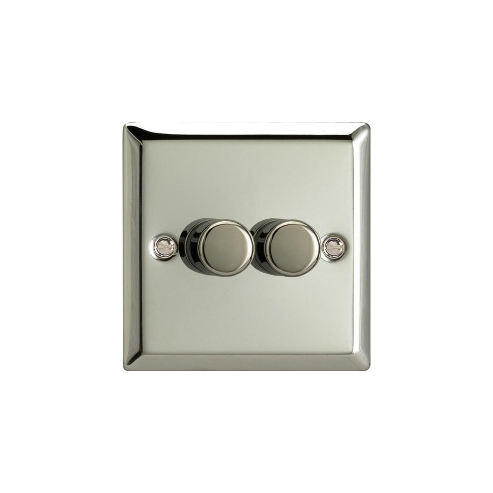 Varilight V-Pro Mirror Chrome 2 Gang Led Trailing Edge Dimmer Switch 1 Or 2 Way 5021575531022
