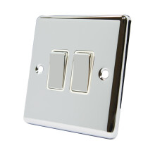Light Switch 2 Gang Polished Chrome - White Insert Metal Rocker Switches