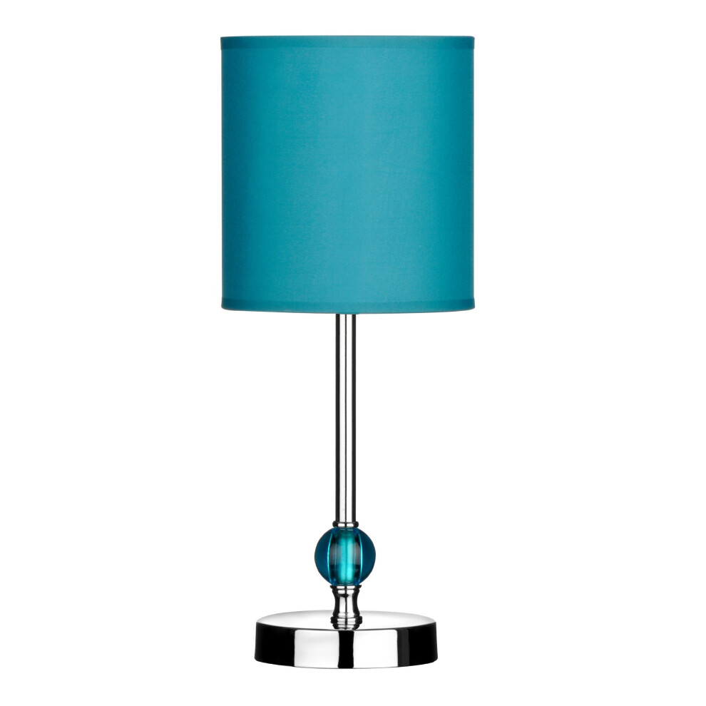 Premier Housewares Chrome Stem Table Lamp, Acrylic Ball and Fabric Shade - Teal