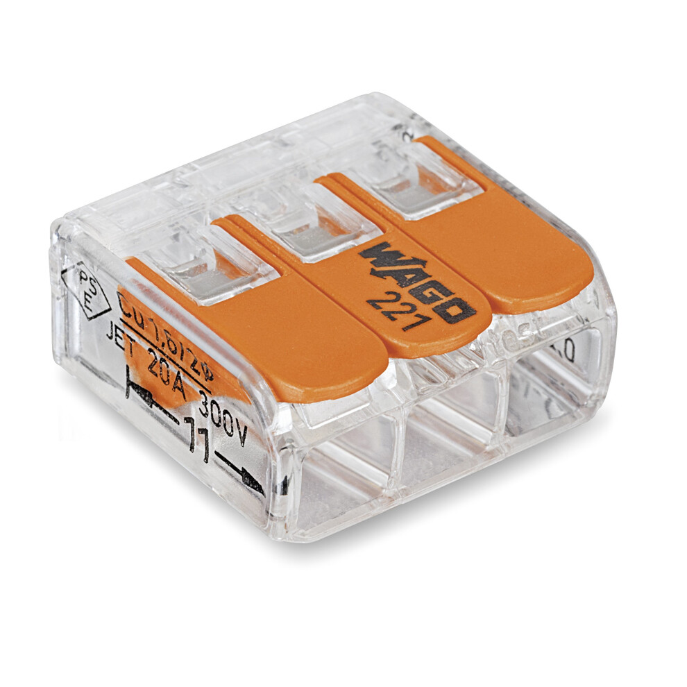 Wago 3 Way 221 Series Compact Lever Splicing Connectors (50 pieces) 221-413