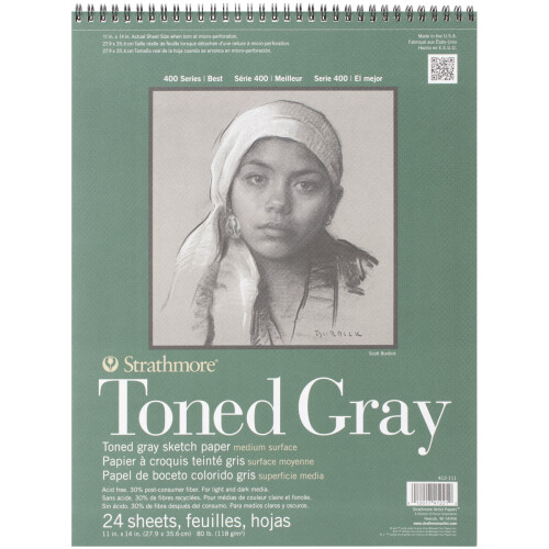 Strathmore Toned Sketch Spiral Pad 11"X14"-Gray 24 Sheets