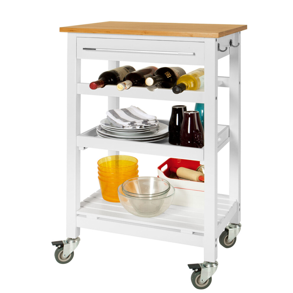 SoBuyÂ® FKW16-WN, Kitchen Storage Trolley Serving Trolley Bamboo Top