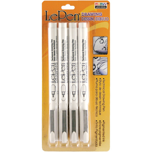 Le Pen Technical Drawing Set 4/Pkg-.05mm, .1mm, .5mm, .8mm Black
