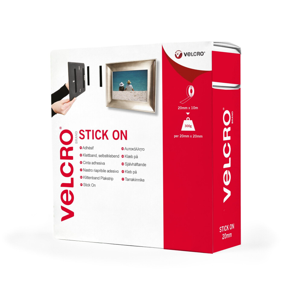 VELCRO White Stick On Tape, 20 mm x 10 m