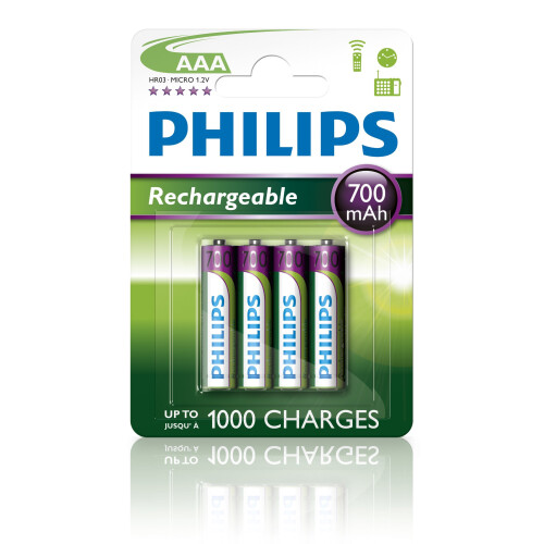Philips Philips Rechargeable Battery AAA - 700mAh (4 Batteries)