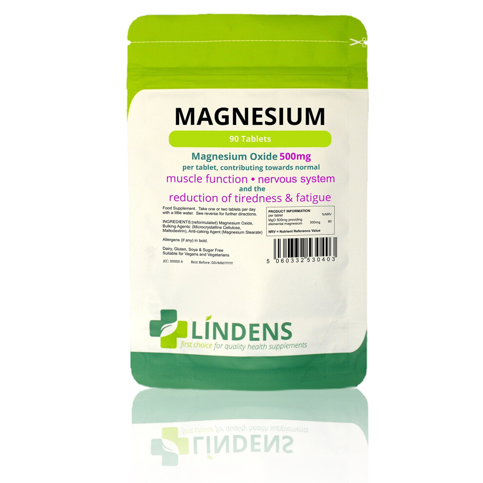 Lindens Magnesium 500mg Tablets | 90 Pack | Contributes towards normal energy