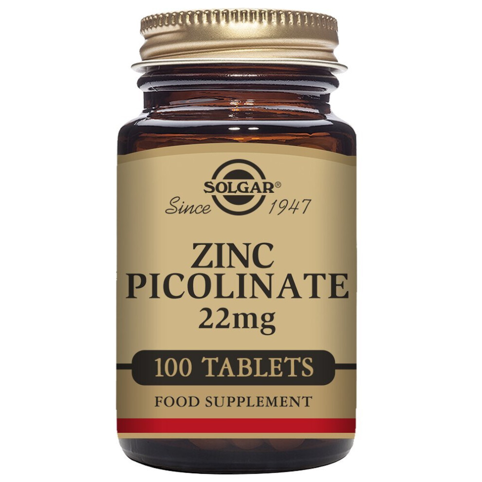 Solgar Zinc Picolinate Tablets, 22 mg, Pack of 100