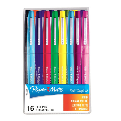 Paper Mate PaperMate Flair Original Felt Tip Pen, Medium - Assorted Colours, Pack of 16