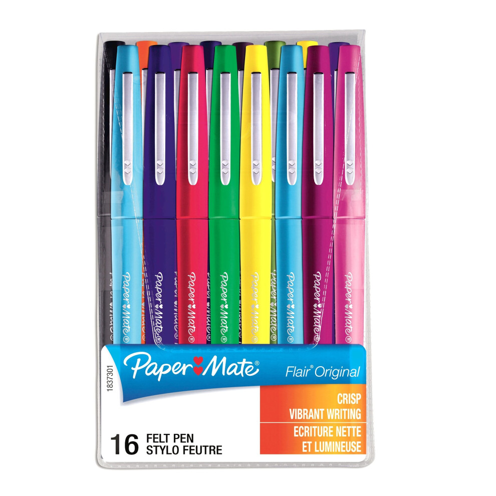 Paper Mate Papermate Flair Original Felt Tip Pen, Medium - Assorted Colours, Pack Of 16