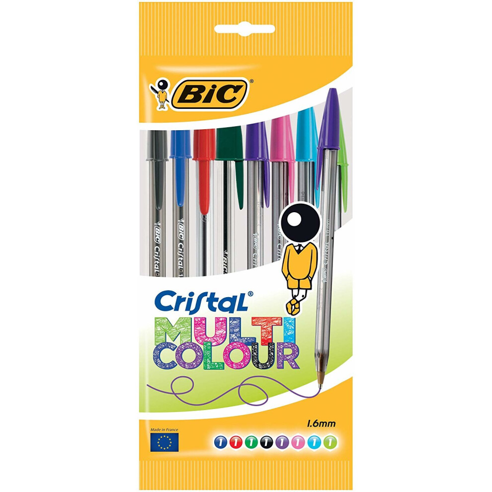 Bic Cristal Multicolour Ballpoint Pens Assorted Colours 8 Pack