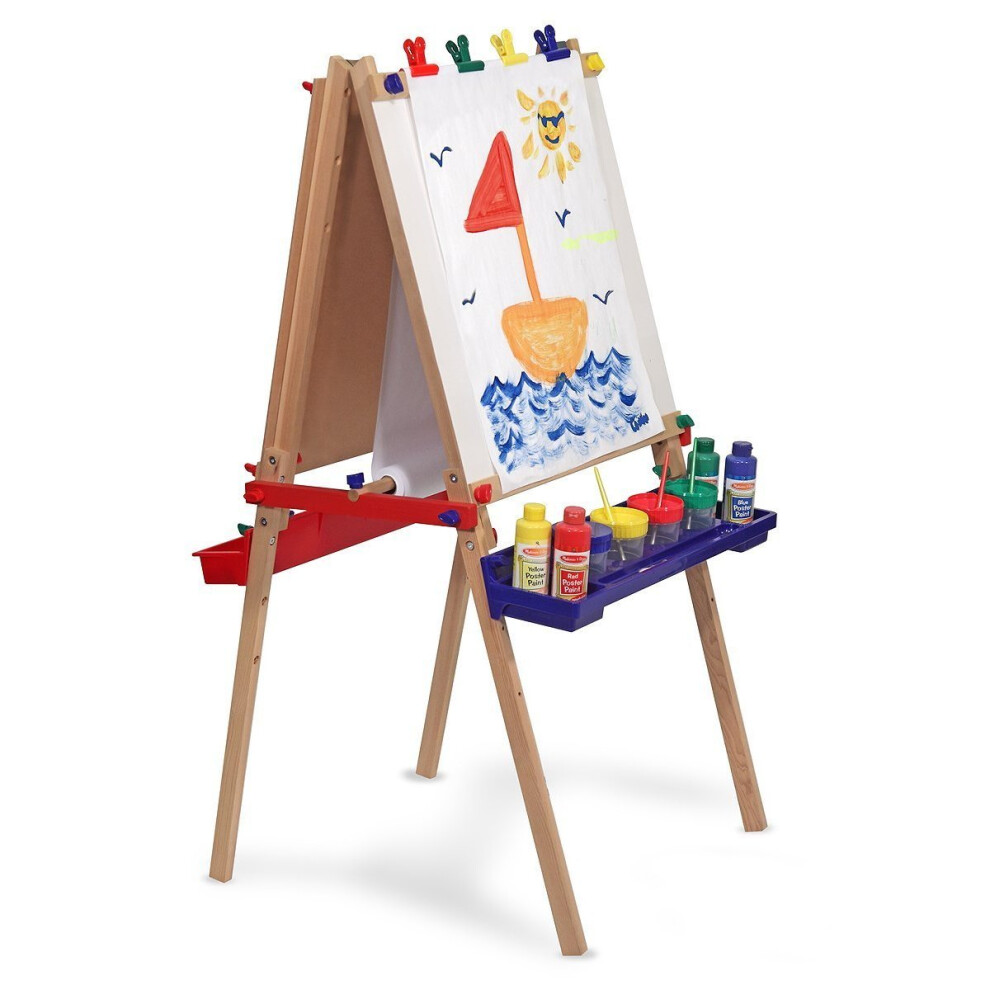 Melissa & Doug Standing Art Easel - Dry-Erase Board, Chalkboard, Paper Roller