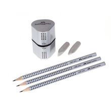 Faber Castell Grip 2001 HB Pencils x3, Eraser Caps x2, & Trio 3-Hole Sharpener