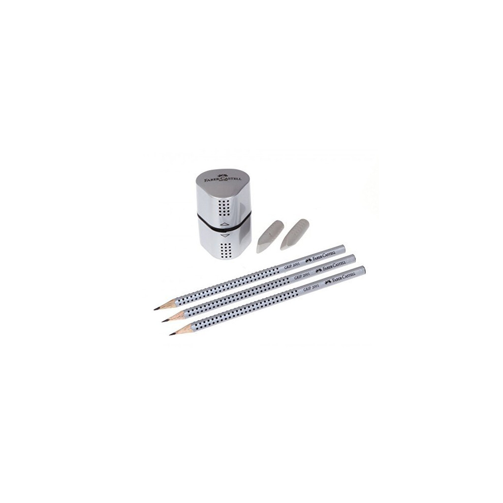 Faber Castell Grip 2001 HB Pencils x3, Eraser Caps x2, & Trio 3-Hole Sharpener