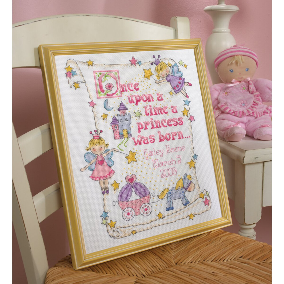 Bucilla Counted Cross Stitch Kit 10"X13"-Princess Birth Record (14 Count)