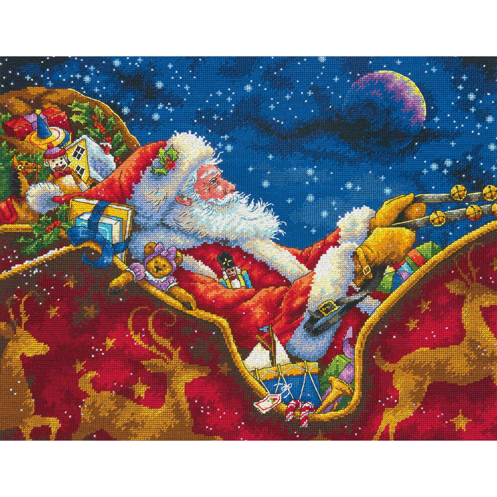Dimensions Collection Counted Cross Stitch Kit 14"X11"-Santa's Midnight Ride (18 Count) Gold