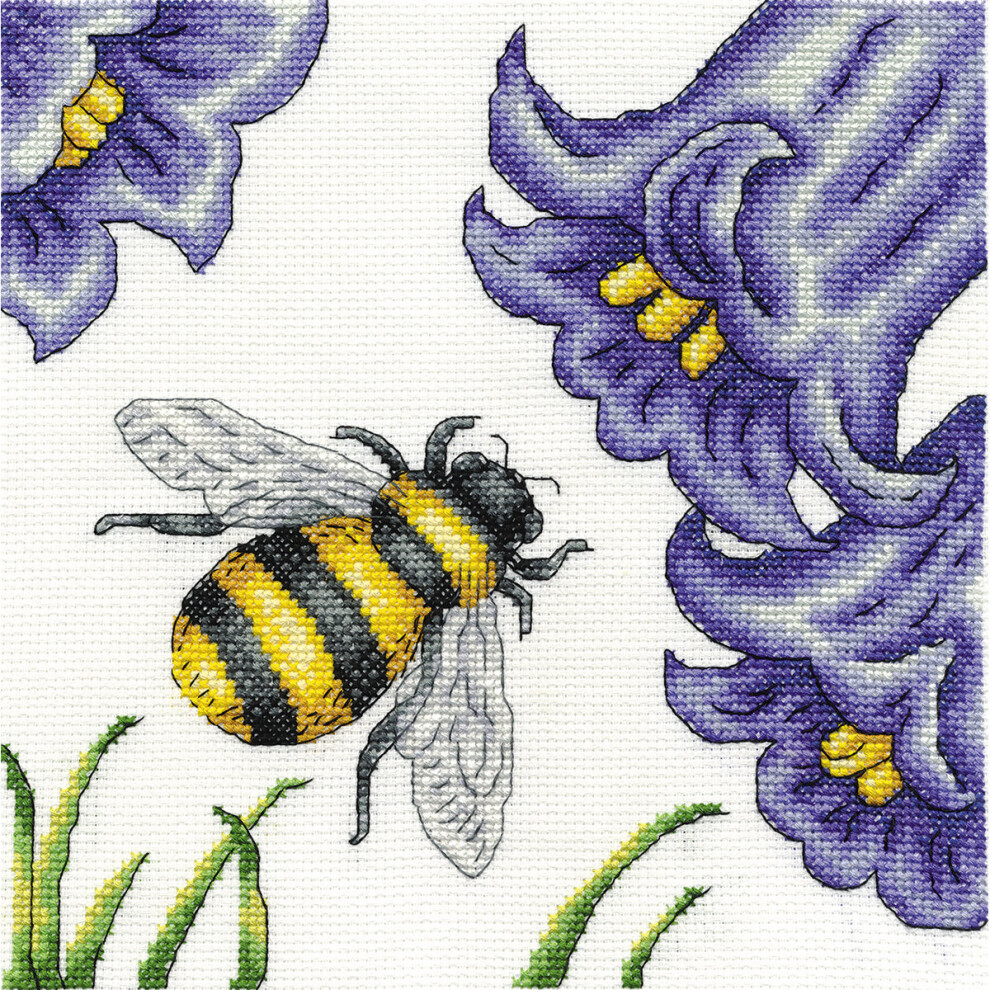 DMC Counted Cross Stitch Kit 8"X8"-Bee & Bluebells (14 Count)