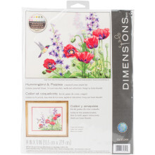 Dimensions Counted Cross Stitch Kit 14"X11"-Hummingbird & Poppies (14 Count)