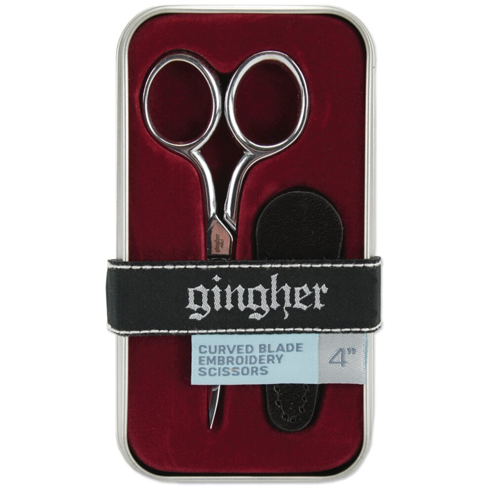 Gingher Curved Embroidery Scissors 4"-W/Leather Sheath