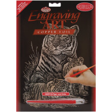 Royal & Langnickel Foil Foil Graving Art Kit 8 """" x10 """"-Tiger & Cubs Blue