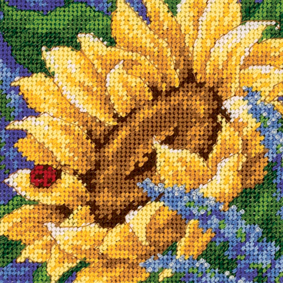 Dimensions Mini Needlepoint Kit 5"X5"-Sunflower & Ladybug Stitched In Thread