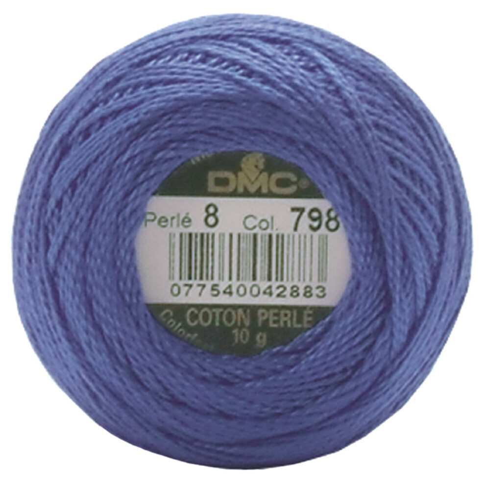 Dmc Pearl Cotton Ball Size 8 87Yd-Dark Delft Blue Blue,White